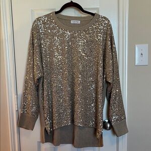 Calvin Klein Sequin Knit Hi Lo Sweater